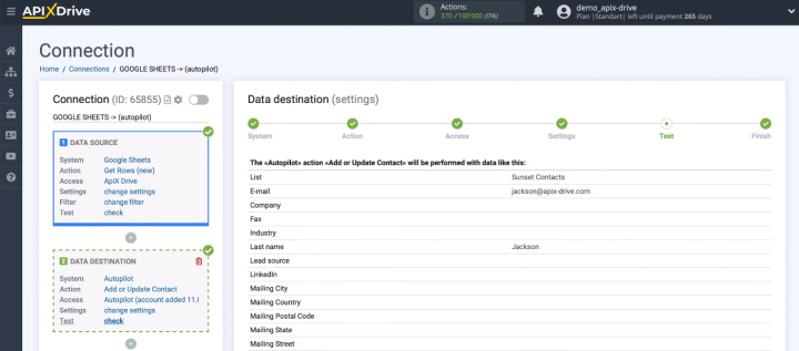 Google Sheets and Autopilot integration | Test data