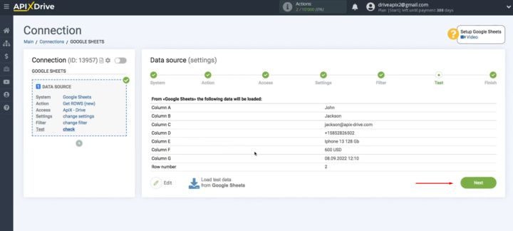 Google Sheets and Discord integration | Test data for one of your rows