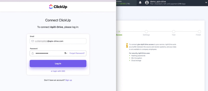 Google Sheets and ClickUp integration | Enter login and password