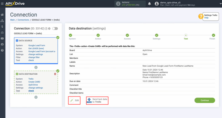 Google Lead Form and Trello integration | An example of the data that will be sent to Trello