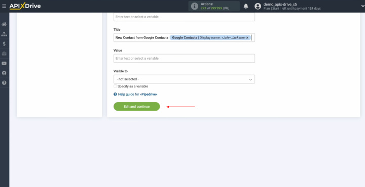 Pipedrive and Google Contacts integration | Click “Edit and continue”