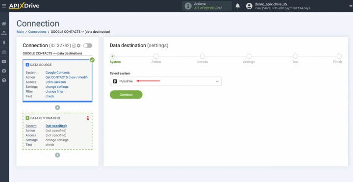 Pipedrive and Google Contacts integration | Select the Pipedrive system