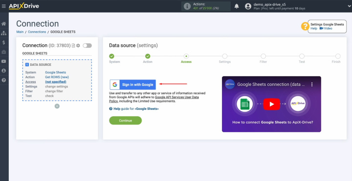 Google Sheets and Airtable integration | Connect your Google account to ApiX-Drive