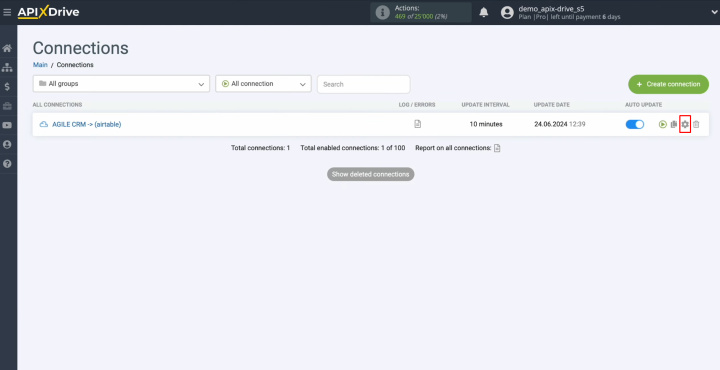 Agile CRM and Airtable integration | Click on the gear button