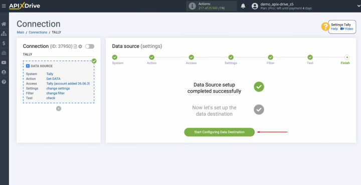 Tally and MailerLite integration | Click on the button “Start Configuring Data Destination”