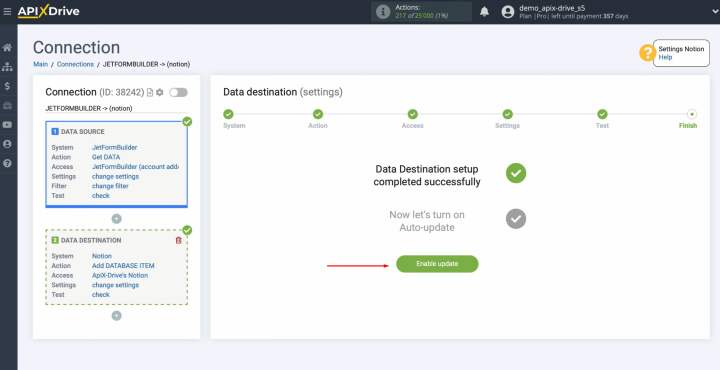 JetFormBuilder and Notion integration | Click “Enable update”