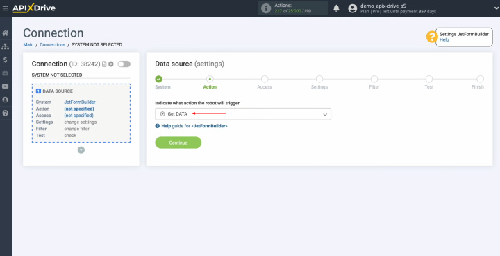 JetFormBuilder and Notion integration | Choose the "Get DATA" action