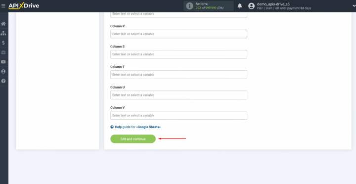 Webflow and Google Sheets integration | Сlick “Edit and continue”