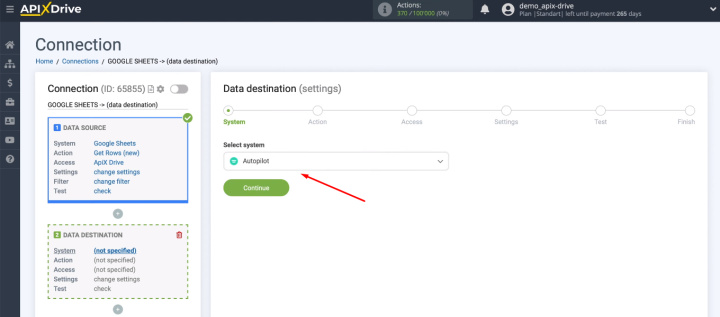 Google Sheets and Autopilot integration | Select Autopilot as a receiver