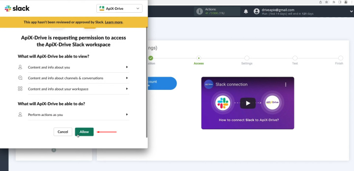 Integración de Pipedrive y Slack | Dale permiso a ApiX-Drive para trabajar con tu cuenta