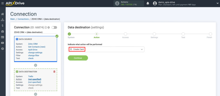 Integración de Zoho CRM y Trello | Definir la acción