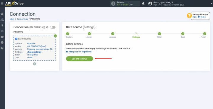 Integración de Pipedrive y Airtable | Haga clic en "Editar y continuar"