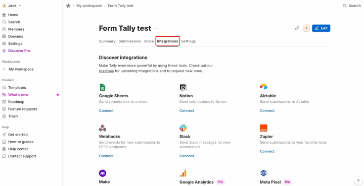 Integración de Tally y Slack | Necesita la sección Integración