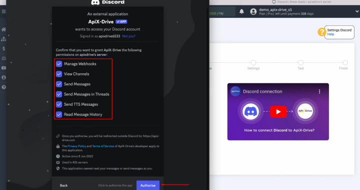 Integración de HelpCrunch y Discord | Comprueba que todas las casillas de verificación estén habilitadas