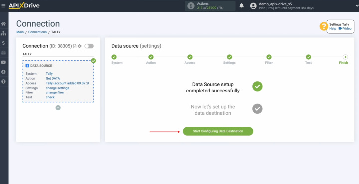 Integración de Tally y Slack | Haga clic en el botón verde