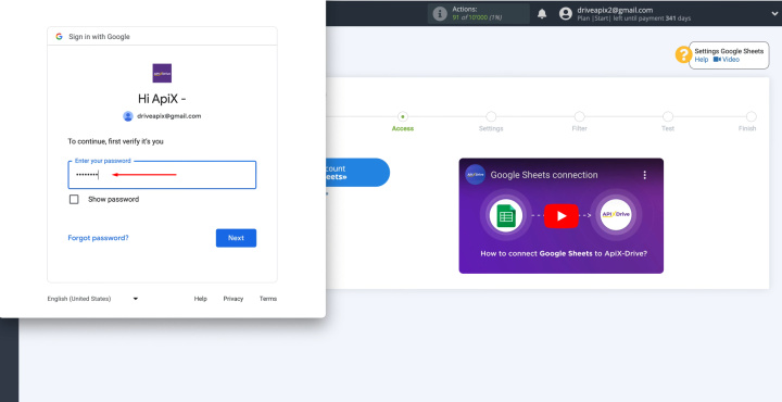 Integración de Google Sheets y Telesign | Ingresa tu contraseña