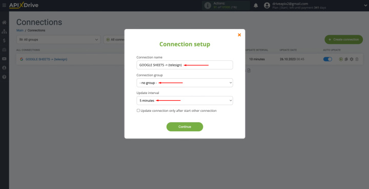 Integración de Google Sheets y Telesign | Seleccione el intervalo