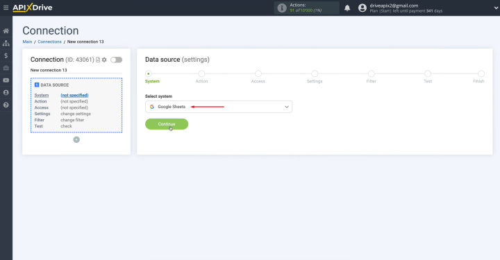 Integración de Google Sheets y Telesign | Seleccione Hojas de cálculo de Google