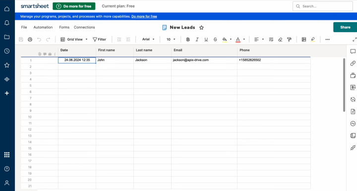 Integración de Smartsheet y Airtable | Contacto del usuario en Smartsheet