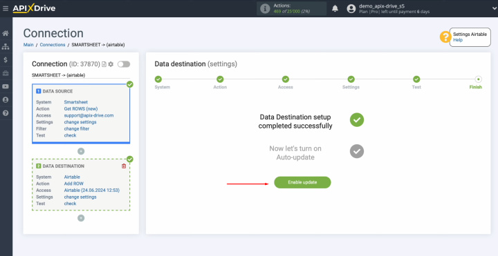 Integración de Smartsheet y Airtable | Haga clic en “Habilitar actualización”