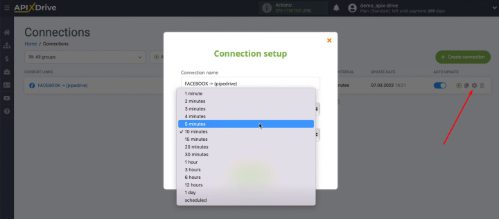 Integración de Facebook y Pipedrive | Cambiar el intervalo de comunicación