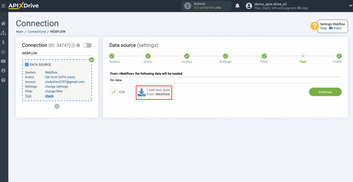 Integración de&nbsp;Webflow y Salesforce | Haga clic en "Load test data from Webflow"