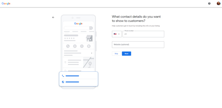 Cómo construir una página comercial de Google | Ingrese su número de teléfono y sitio web