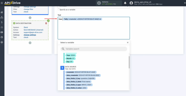 Integración de Tally y Slack | También puedes ingresar valores manualmente