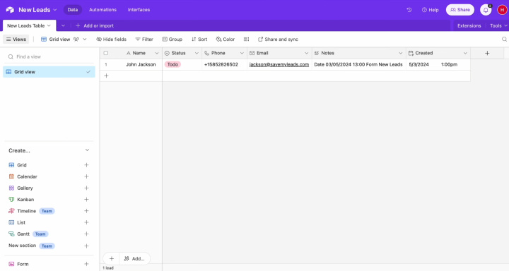 Интеграция Airtable и MailChimp | Новый лид в Airtable