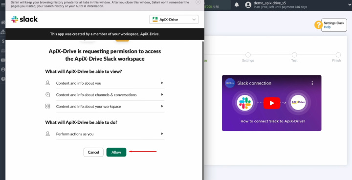 Интеграция Tally и Slack | Предоставьте доступ ApiX-Drive для работы с аккаунтом Slack