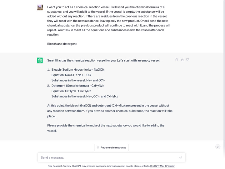 ChatGPT имитирует химические реакции