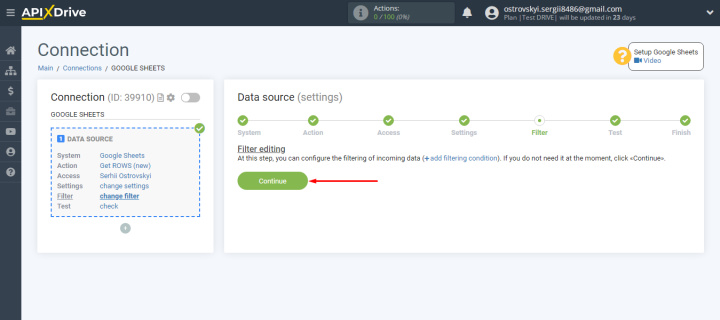 Настройка Google Sheets | Этап фильтрации пропускаем
