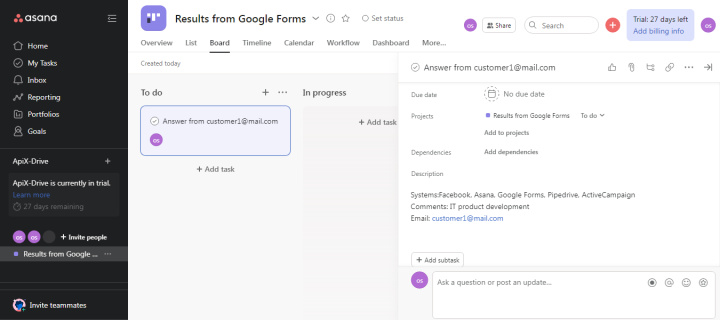 Как подключить Google Forms к Asana | Задача в Asana