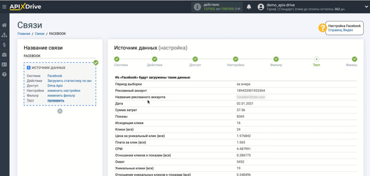 Автоматическая выгрузка статистики из Facebook в Google Sheets | Передаваемые данные